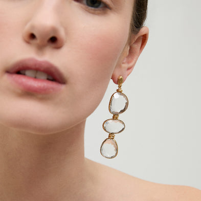 Boucles d'oreilles Sireine dorées - Cristal