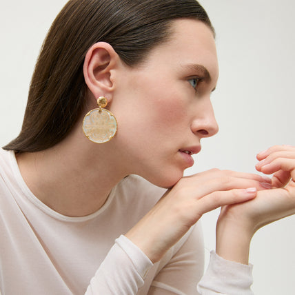 Boucles d'oreilles Sun Diva grand modèle dorées - Nacre blanche