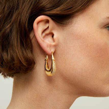 Écume small model gold-plated earrings - Zirconia