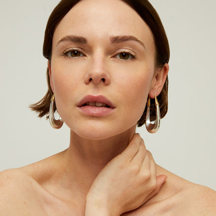 Boucles d'oreilles Écume grand modèle bicolore argentées