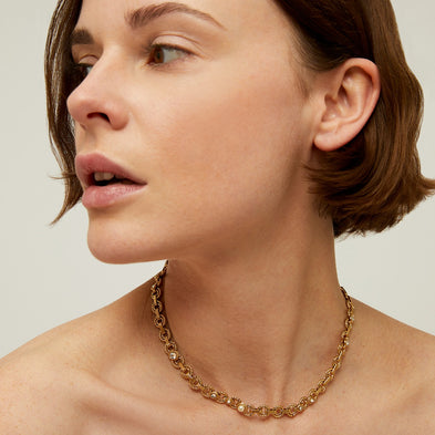 Collier Mistral doré - Nacre blanche & Strass