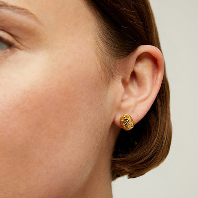Boucles d'oreilles puces Scaramouche dorées - Zircone