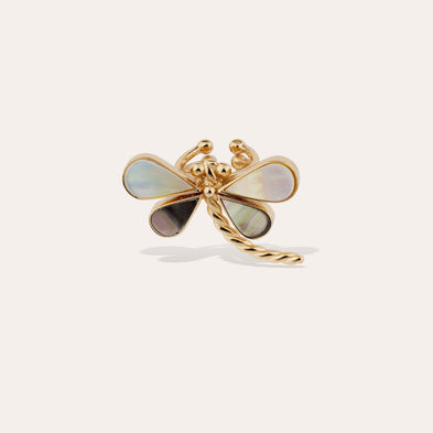 Bague Libelula dorée - Nacre Blanche
