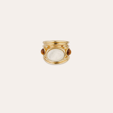 Bague Simone dorée -  OEil de Tigre & Nacre Blanche