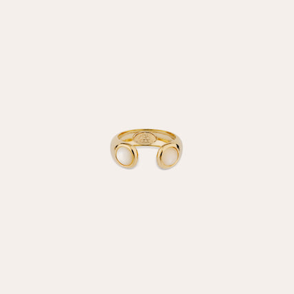 Gold Saint Germain Ring - White Mother-of-Pearl