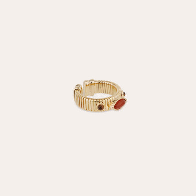 Bague Strada Jonc dorée - Cornaline & Oeil de tigre