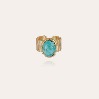 Bague Totem Ovo grand modèle dorée - Turquoise