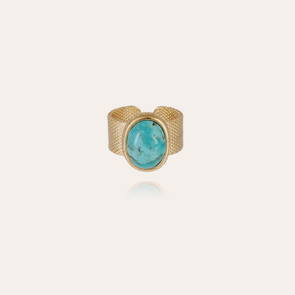 Bague Totem Ovo grand modèle dorée - Turquoise