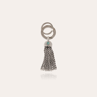 Porte-clés Pompon cabochon argenté