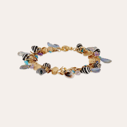 Bracelet de cheville Coki doré - Turquoise & Nacre grise