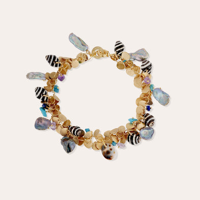 Coki gold anklet - Turquoise & Grey Mother-of-Pearl