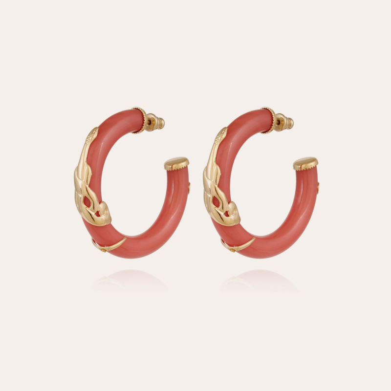 Cobra hoop earrings small size acetate gold - Coral