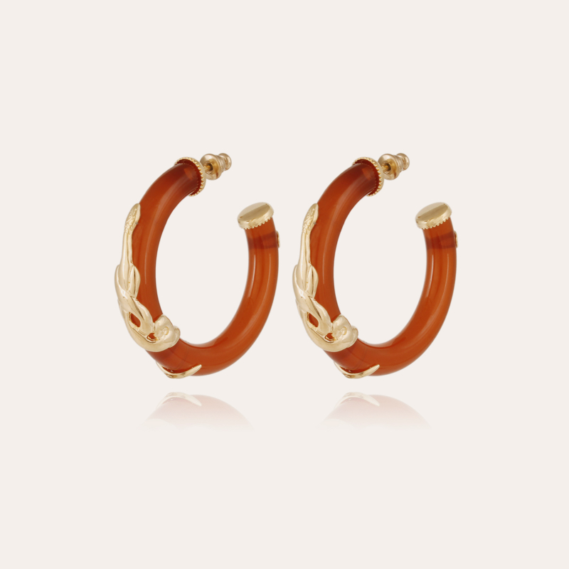 Cobra hoop earrings acetate gold - Red