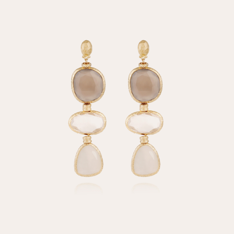 Silene earrings large size gold - Smoky Quartz, Crystal & Moonstone