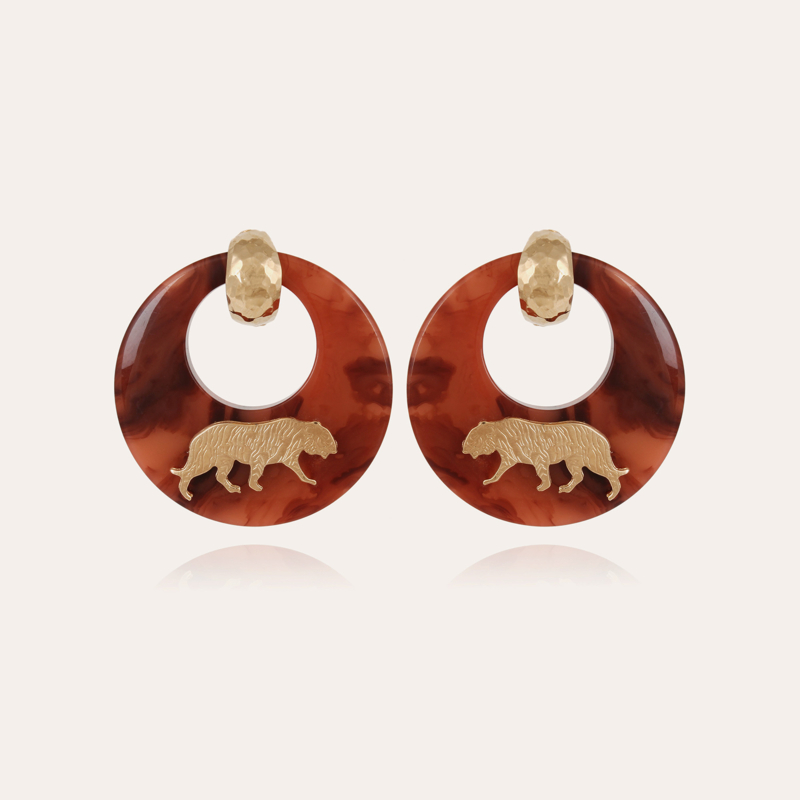 Tiger earrings acetate gold - Brick