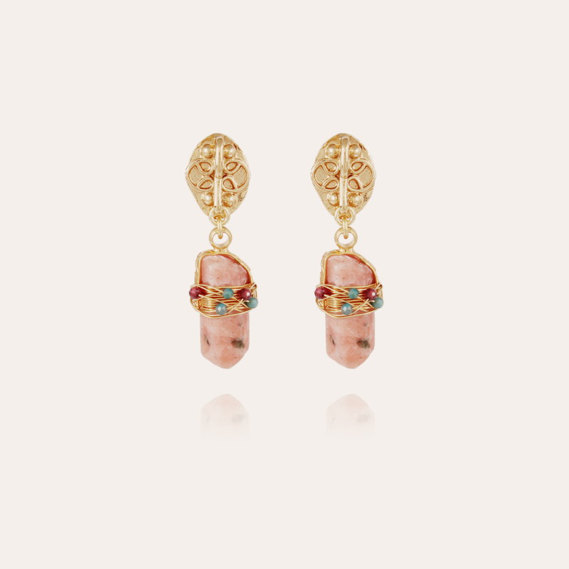 Aventura Serti earrings gold - Pink Calcite