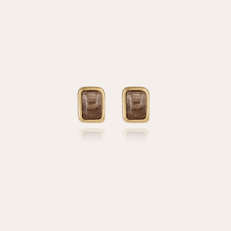 Totem studs earrings gold - Silicified wood