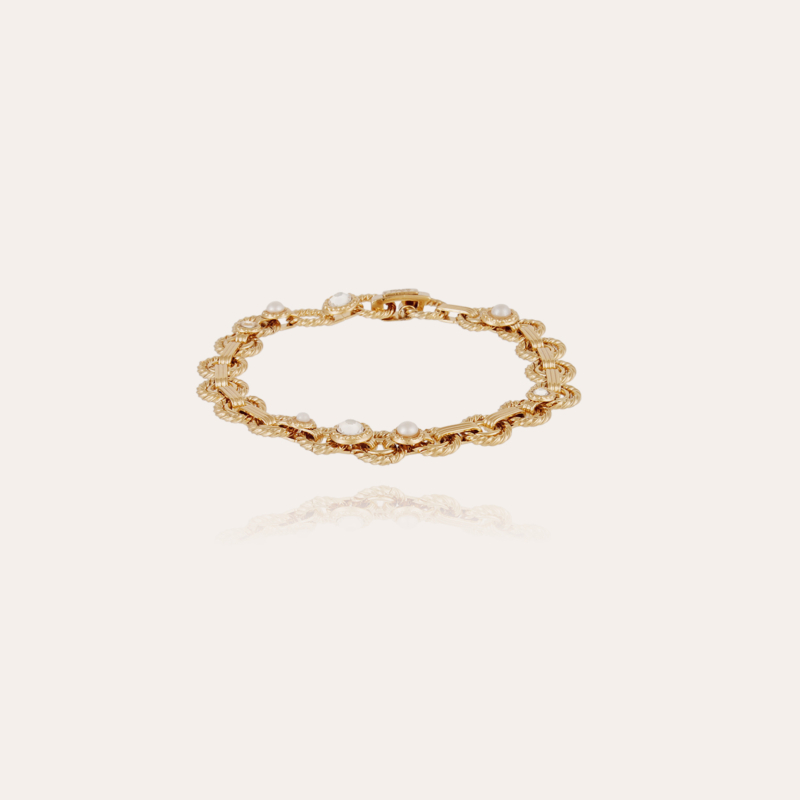 Bracelet Mistral doré - Nacre blanche & strass