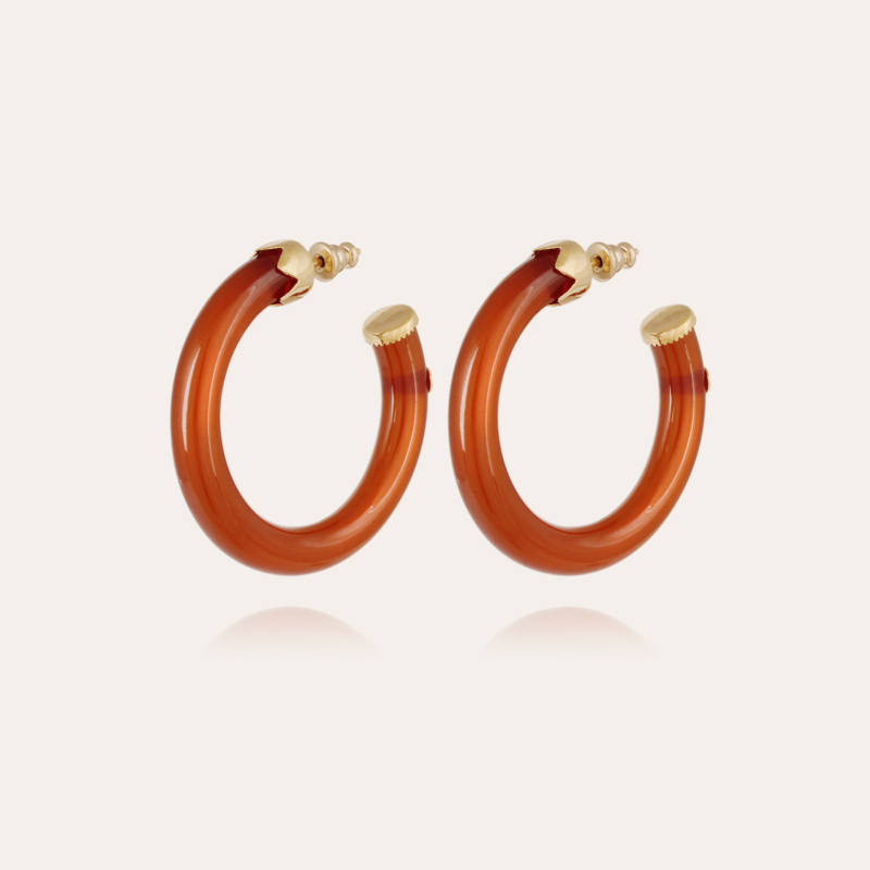 Caftan hoop earrings small size acetate gold - Red