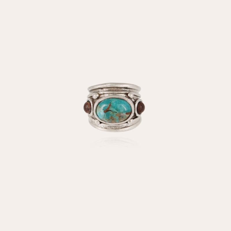 Simone ring silver - Turquoise & Wood