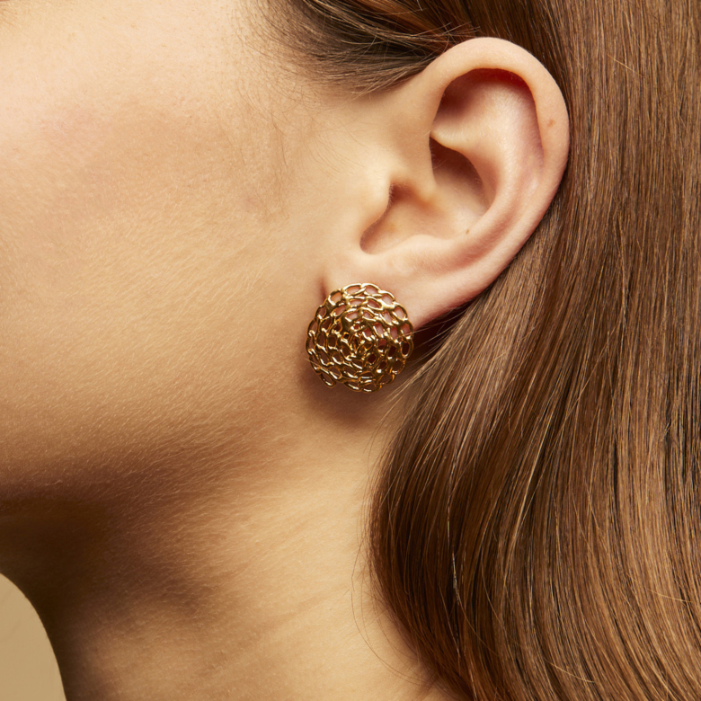 Boucles d'oreilles puce Onde Gourmette dorées Métal doré à l'or fin -  Bijoux Femme - Création Gas Bijoux