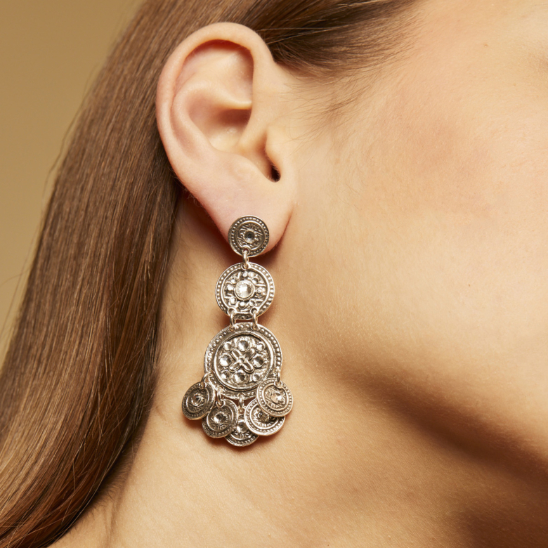 Boucles d'oreilles Sequin trois rangs argentées Métal argenté - Bijoux  Créations femme - Création Gas Bijoux