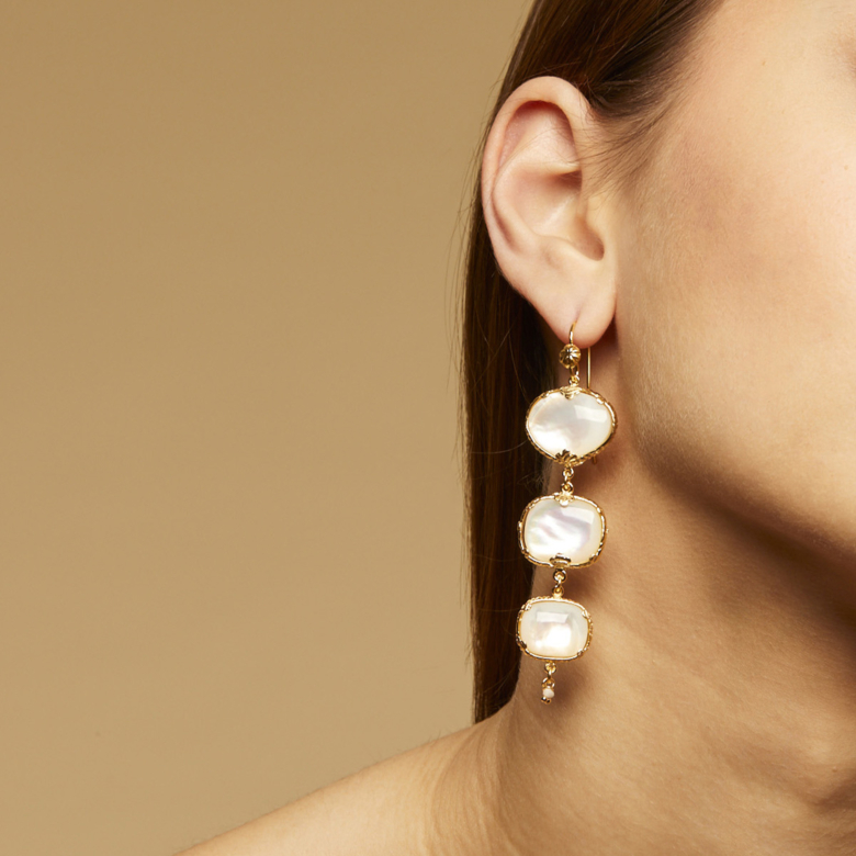 Boucles d'oreilles Silène nacre dorées - Nacre blanche Métal doré à l'or  fin - Bijoux Femme - Création Gas Bijoux