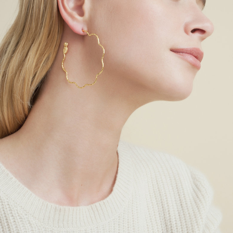 Boucles d'oreilles créoles Florette dorées Métal doré à l'or fin - Bijoux  Créations femme - Création Gas Bijoux
