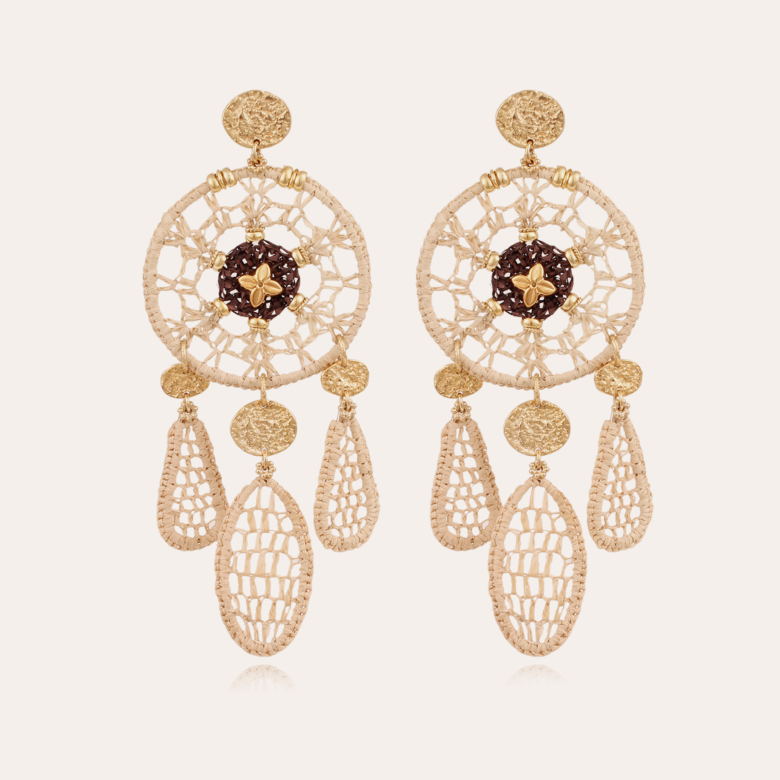 Fanfaria raffia earrings gold Gold plated - Creations for Women Jewellery -  Création Gas Bijoux
