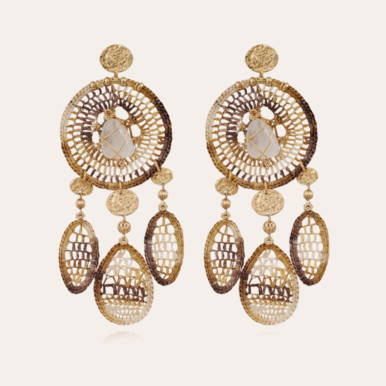 Boucles d'oreilles Fanfaria dorées - Cristal de roche Métal doré à l'or fin  - Bijoux Créations femme - Création Gas Bijoux