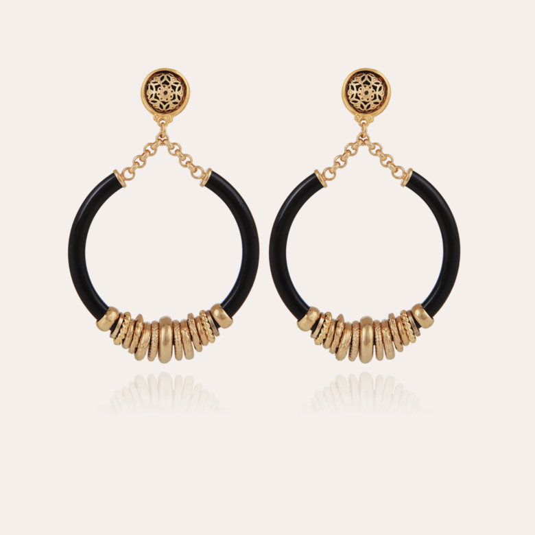 Boucles d'oreilles Mariza acétate dorées - Noir Métal doré à l'or fin -  Bijoux Femme - Création Gas Bijoux
