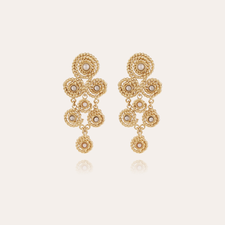 Mistral earrings small size gold - White Mother-of-pearl & strass Gold  plated - Creations for Women Jewellery - Création Gas Bijoux