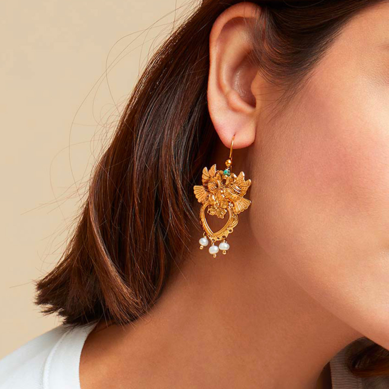 Boucles d'oreilles Oaxaca Coeur dorées Métal doré à l'or fin - Bijoux Femme  - Création Gas Bijoux