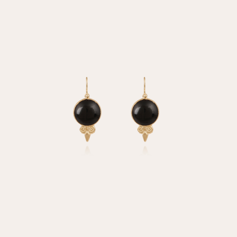 Serti earrings gold - Black Onyx Gold plated - Creations for Women  Jewellery - Création Gas Bijoux