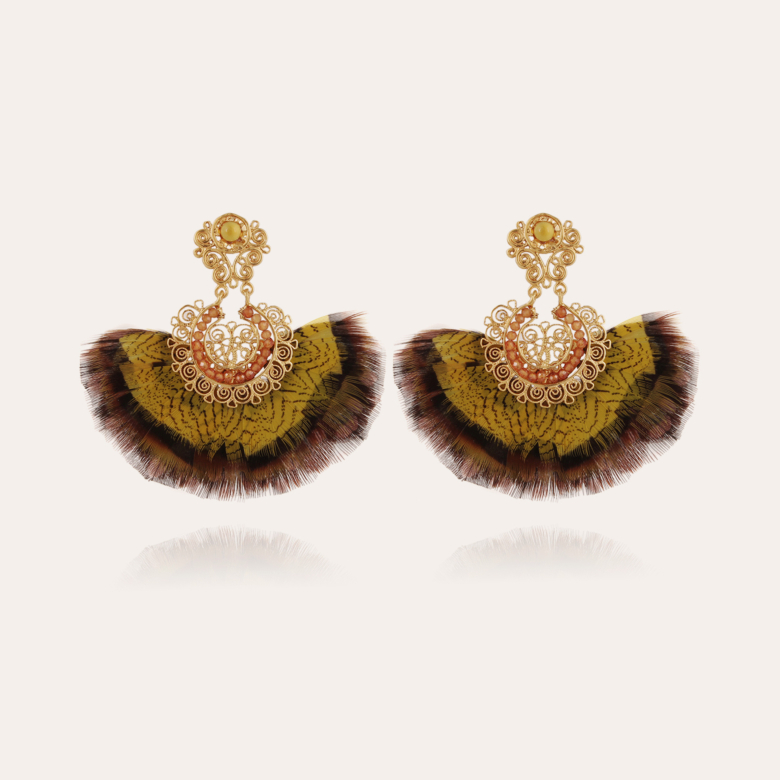 Boucles d'oreilles Plume petit modèle dorées Métal doré à l'or fin - Bijoux  Femme - Création Gas Bijoux