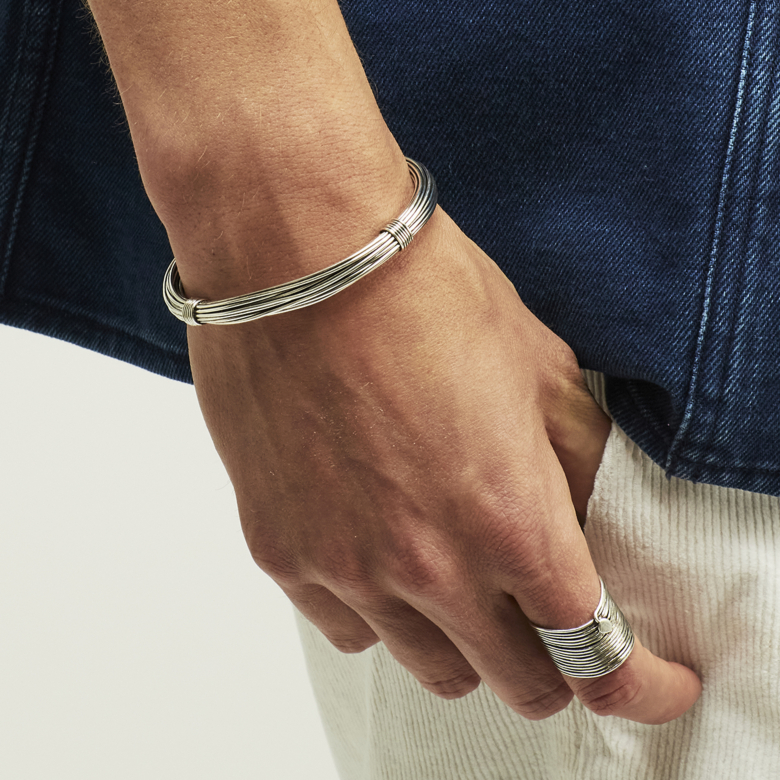 Ariane cabochons men bracelet large silver