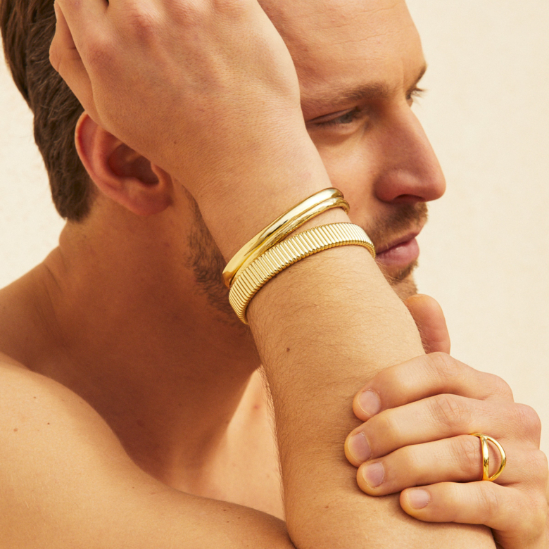 Jonc men bracelet small size gold Gold plated - Men Jewellery - Création  Gas Bijoux
