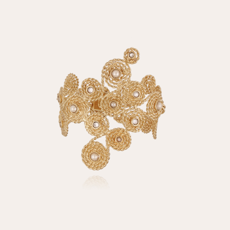 Bracelet manchette Mistral doré - Nacre blanche & strass Métal doré à l'or  fin - Bijoux Créations femme - Création Gas Bijoux
