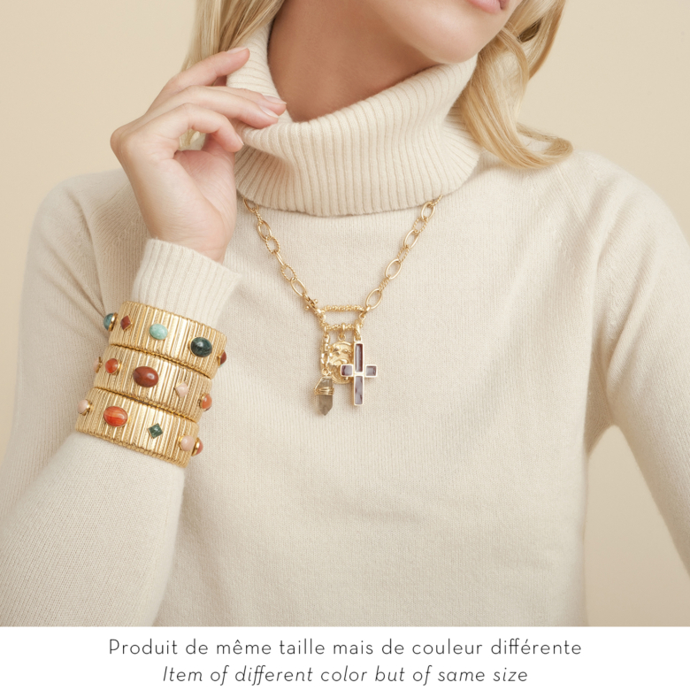 Bracelet Strada Serti grand modèle doré - Nacre blanche & strass Métal doré  à l'or fin - Bijoux Créations femme - Création Gas Bijoux