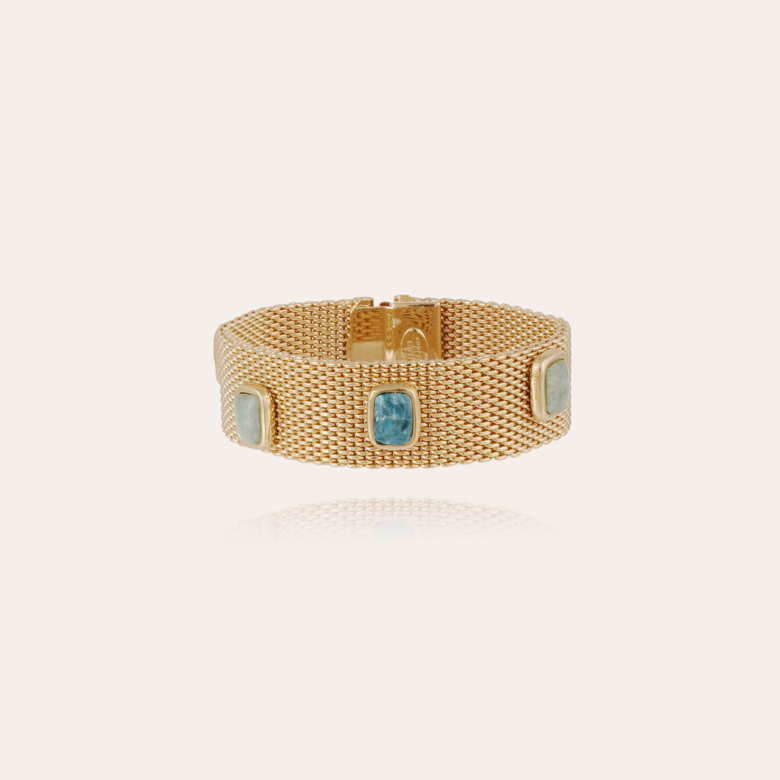 Bracelet Totem pierre grand modèle doré - Amazonite & Apatite bleue Métal  doré à l'or fin - Bijoux Créations femme - Création Gas Bijoux
