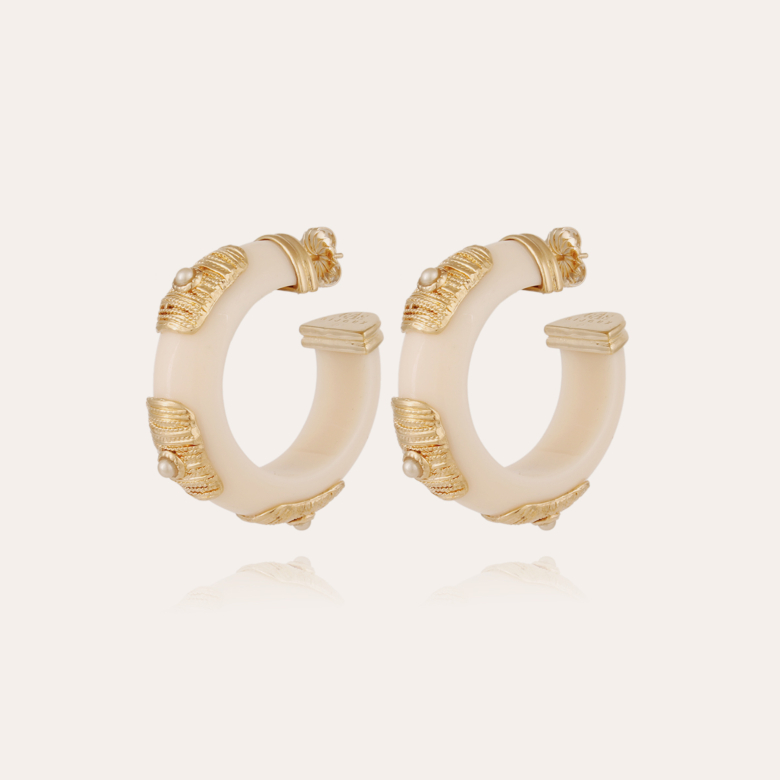 Boucles d'oreilles créoles Meknes acétate dorées - Ivoire Métal doré à l'or  fin - Bijoux Créations femme - Création Gas Bijoux