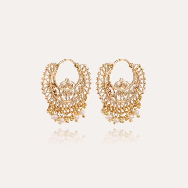 Boucles d'oreilles créoles Yuca dorées Métal doré à l'or fin - Bijoux  Créations femme - Création Gas Bijoux