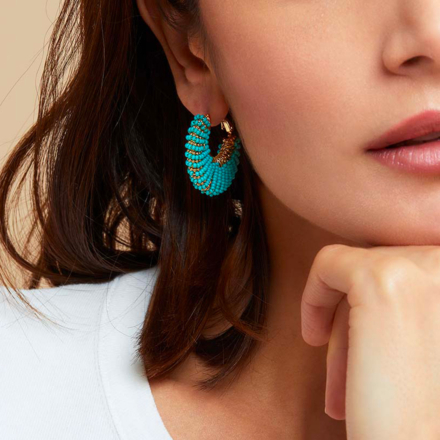 Izzia hoop earrings small size gold - Turquoise