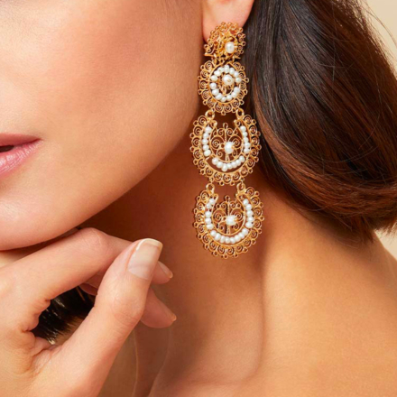 Yuca 3 rows earrings gold